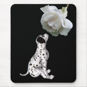 Dalmatische puppy en witte roze muismat
