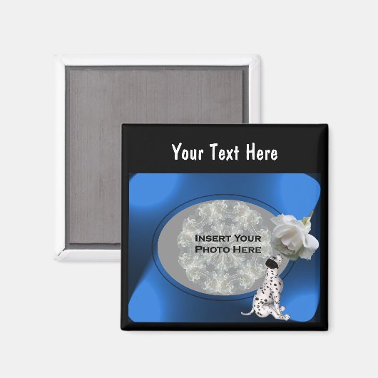 Dalmatische puppy en witte rozenfoto magneet (Voorkant / Achterkant)