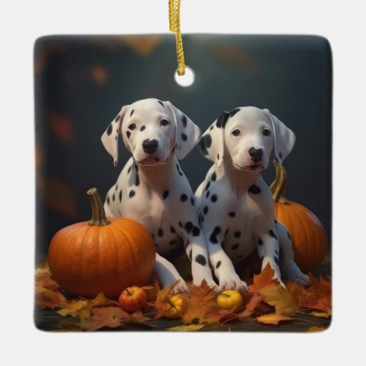 Dalmatische Puppy Herfst Delight Pompoen Keramisch Ornament (Voorkant)