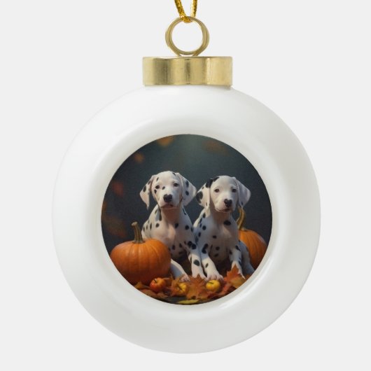 Dalmatische Puppy Herfst Delight Pompoen Keramische Bal Ornament (Voorkant)