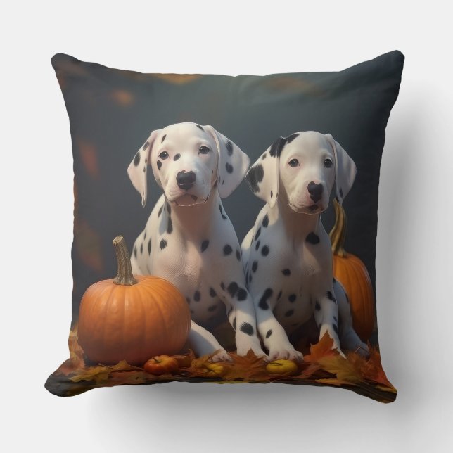 Dalmatische Puppy Herfst Delight Pompoen Kussen (Voorkant)
