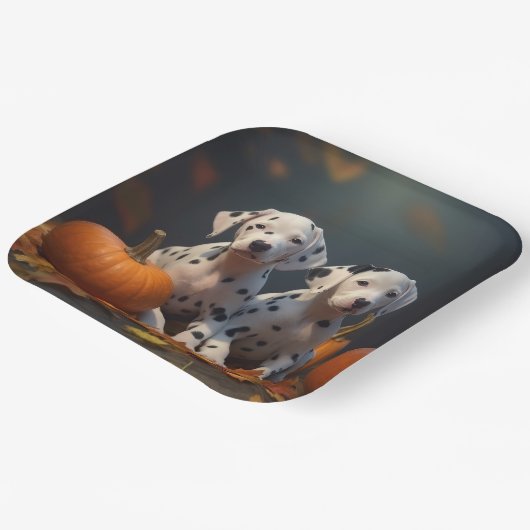Dalmatische Puppy Herfst Delight Pompoen Papieren Bordje (Gebogen)