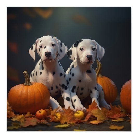 Dalmatische Puppy Herfst Delight Pompoen Perfect Poster (Voorkant)