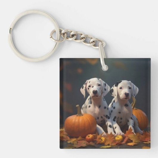 Dalmatische Puppy Herfst Delight Pompoen Sleutelhanger (Voorkant)