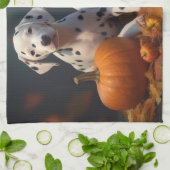 Dalmatische Puppy Herfst Delight Pompoen Theedoek (Gevouwen)