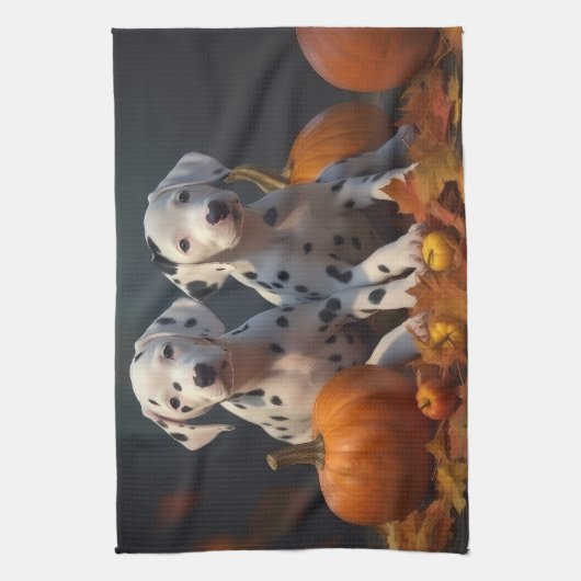 Dalmatische Puppy Herfst Delight Pompoen Theedoek (Verticaal)
