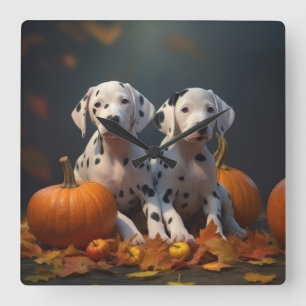 Dalmatische Puppy Herfst Delight Pompoen Vierkante Klok