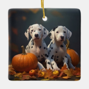 Dalmatische Puppy Herfst Plezier Pompoen Keramisch Ornament