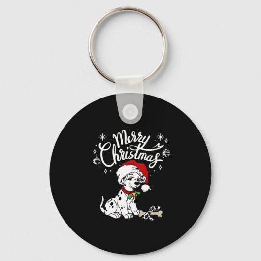 Dalmatische puppy hond in een kerstkerstkerstmuts sleutelhanger (Voorkant)