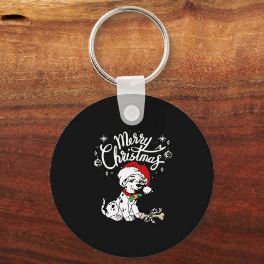 Dalmatische puppy hond in een kerstkerstkerstmuts  sleutelhanger (Voorkant)
