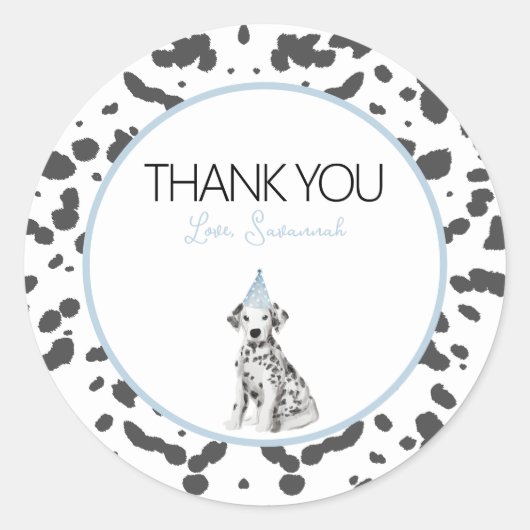 Dalmatische puppy hond Verjaardagsfeestje gast gun Ronde Sticker (Voorkant)