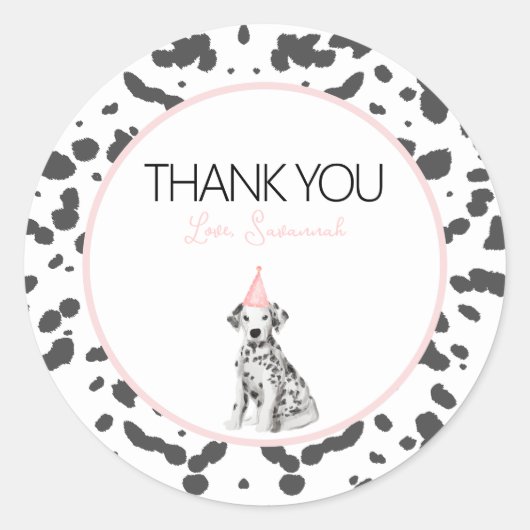 Dalmatische puppy hond Verjaardagsfeestje gast gun Ronde Sticker (Voorkant)