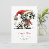 Dalmatische puppy in een kerstmuts feestdagenkaart (Staand voorkant)
