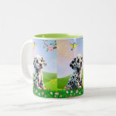 Dalmatische puppy in een tuinkraamkamer tweekleurige koffiemok (Voorkant links)