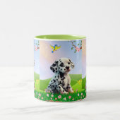 Dalmatische puppy in een tuinkraamkamer tweekleurige koffiemok (Center)