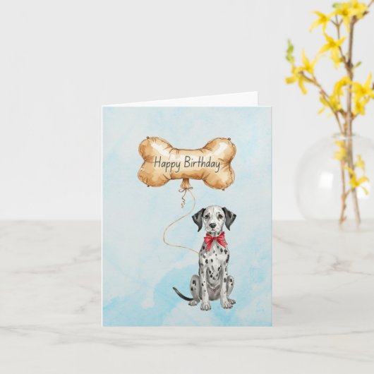 Dalmatische Puppy Waterverf Verjaardag Kaart (Gele Bloem)