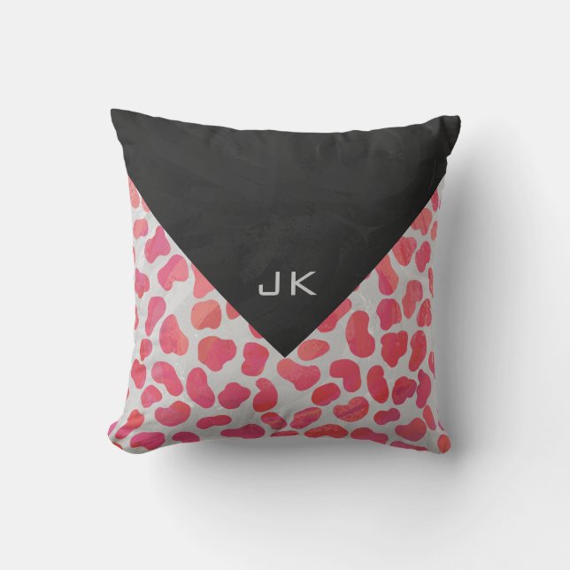 Dalmatische Roze en Wit met Monogram Kussen (Voorkant)