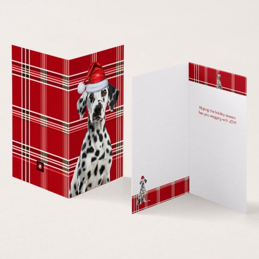Dalmatische Santa Dog Holiday Plaid Christmas Kaar Kaart (Binnen en buitenkant)