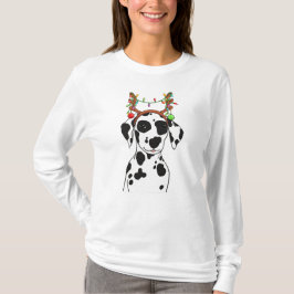 Dalmatische Schattigee Kerst Puppy Lights Antlers T-shirt