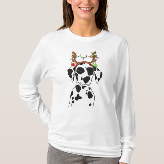 Dalmatische Schattigee Kerst Puppy Lights Antlers T-shirt (Voorkant)