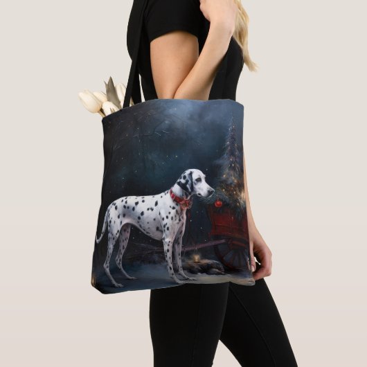 Dalmatische Sneeuwslee Kerstdecoratie Tote Bag (Dichtbij)