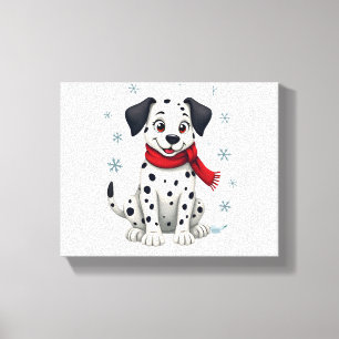 Dalmatische Snowy Fun hond Canvas Afdruk
