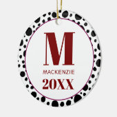Dalmatische Spot Monogram Naam Jaar Rood en Wit Keramisch Ornament (Links)