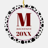 Dalmatische Spot Monogram Naam Jaar Rood en Wit Keramisch Ornament (Achterkant)