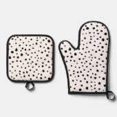 Dalmatische Spots, Dalmatische Stippen, zwart en w Ovenwant & Pannenlap Set (Voorkant)