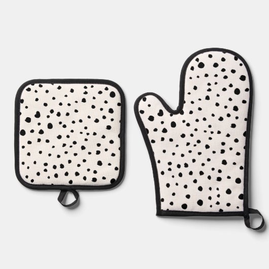 Dalmatische Spots, Dalmatische Stippen, zwart en w Ovenwant & Pannenlap Set (Voorkant)