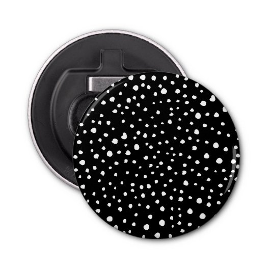 Dalmatische Stippen, Dalmatische spots, zwart-wit Button Flesopener (Voorkant)