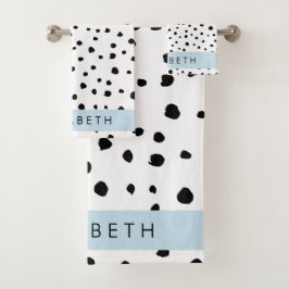 Dalmatische Stippen, Vlekken, Zwart-wit, Jouw naam Bad Handdoek