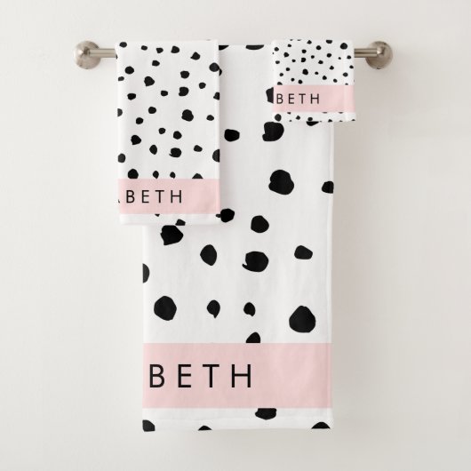 Dalmatische Stippen, Vlekken, Zwart-wit, Jouw naam Bad Handdoek (Insitu)