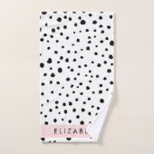Dalmatische Stippen, Vlekken, Zwart-wit, Jouw naam Bad Handdoek (Handdoek)