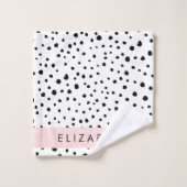 Dalmatische Stippen, Vlekken, Zwart-wit, Jouw naam Bad Handdoek (Wasdoekje)