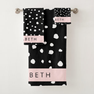 Dalmatische Stippen, Vlekken, Zwart-wit, Jouw naam Bad Handdoek