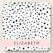 Dalmatische Stippen, Vlekken, Zwart-wit, Jouw naam Bier Onderzetter (Voorkant)