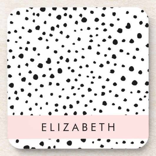 Dalmatische Stippen, Vlekken, Zwart-wit, Jouw naam Bier Onderzetter (Voorkant)