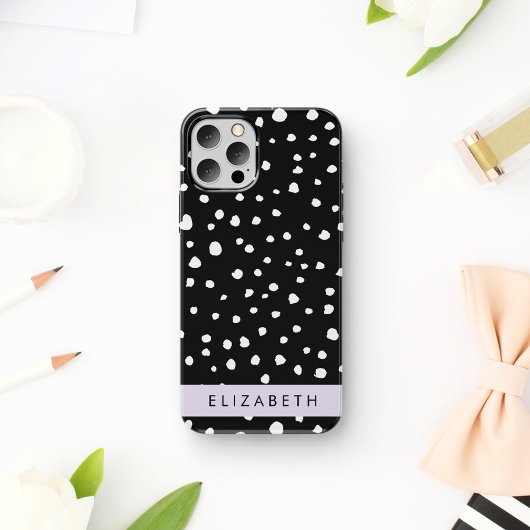 Dalmatische Stippen, Vlekken, Zwart-wit, Jouw naam Case-Mate iPhone Case