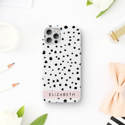 Dalmatische Stippen, Vlekken, Zwart-wit, Jouw naam Case-Mate iPhone Case