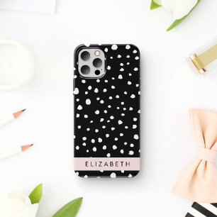 Dalmatische Stippen, Vlekken, Zwart-wit, Jouw naam Case-Mate iPhone Case