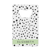 Dalmatische Stippen, Vlekken, Zwart-wit, Jouw naam Creditkaart Flessenopener (Voorkant)