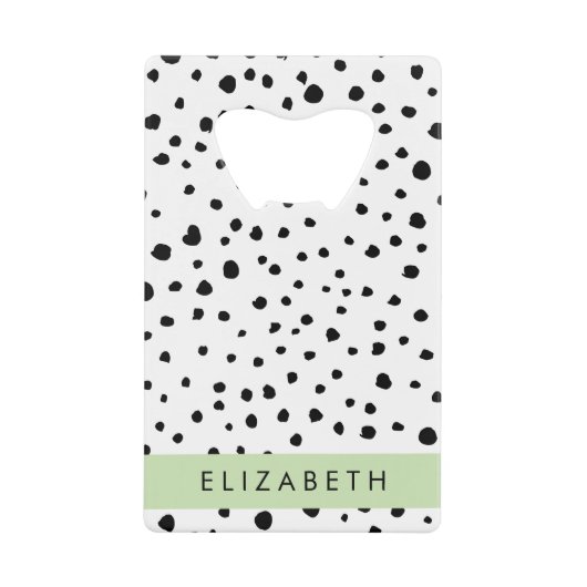 Dalmatische Stippen, Vlekken, Zwart-wit, Jouw naam Creditkaart Flessenopener (Voorkant)