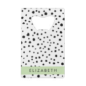 Dalmatische Stippen, Vlekken, Zwart-wit, Jouw naam Creditkaart Flessenopener (Achterkant)