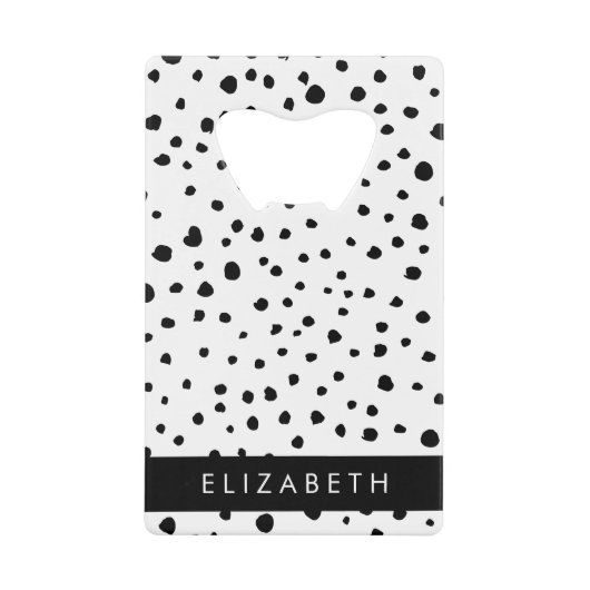 Dalmatische Stippen, Vlekken, Zwart-wit, Jouw naam Creditkaart Flessenopener (Voorkant)