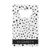 Dalmatische Stippen, Vlekken, Zwart-wit, Jouw naam Creditkaart Flessenopener (Achterkant)
