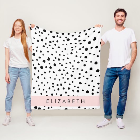 Dalmatische Stippen, Vlekken, Zwart-wit, Jouw naam Fleece Deken (In situ)