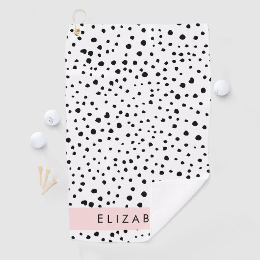 Dalmatische Stippen, Vlekken, Zwart-wit, Jouw naam Golfhanddoek (Insitu)