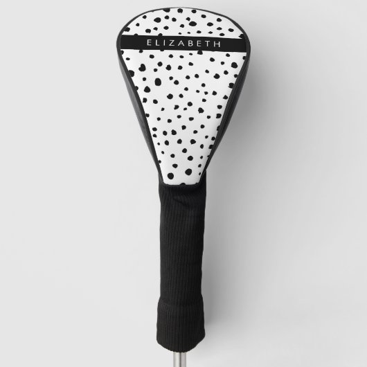 Dalmatische Stippen, Vlekken, Zwart-wit, Jouw naam Golfheadcover (Voorkant)