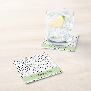 Dalmatische Stippen, Vlekken, Zwart-wit, Jouw naam Kartonnen Onderzetters